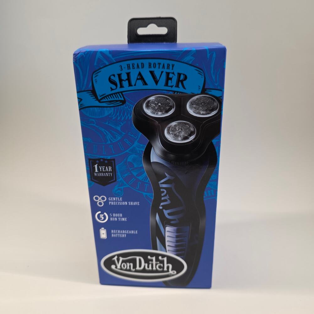 Von Dutch 3 Head Rotary Shaver Rechargeable Electric Razor Blue